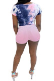Pink Polyester Fashion Sexy adult Ma'am Print Tie Dye Two Piece Suits Straight Short Sleeve Two Pieces