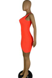Red Casual Solid Basic U Neck Slim Vest Dress
