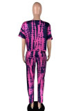 Purple Fashion Casual Print Basic O Neck Short Sleeve Two Pieces