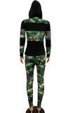 Camouflage venetian Fashion Active adult Ma'am Patchwork Print Two Piece Suits pencil Long Sleeve Two Pieces