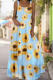 Light Blue Sexy Casual Print Patchwork Square Collar Cake Skirt Dresses