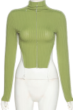Green Street Solid Patchwork Turtleneck Tops