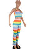 multicolor venetian Fashion Casual adult Ma'am Striped Patchwork Two Piece Suits Loose Sleeveless Two Pieces