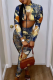 Blue Sexy Print Split Joint Half A Turtleneck Long Sleeve Two Pieces