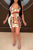 Multi-color Sexy Print Patchwork Spaghetti Strap Pencil Skirt Dresses