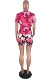 Pink Polyester Fashion Casual Slim fit Print Two Piece Suits Character Regular Short Sleeve Two-Piece Sh
