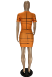 Yellow Sexy Print Patchwork O Neck Pencil Skirt Dresses
