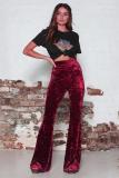 Black Polyester Elastic Fly Sleeveless High Solid Patchwork Loose Pants Pants