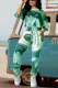 Green Sportswear Print Patchwork O Neck Long Sleeve Two Pieces