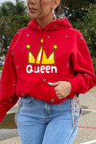Royal Blue Fashion Casual Print Basic Hooded Collar Tops