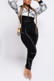 White Casual Print Patchwork Turndown Collar Outerwear