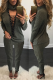 Black Green Sexy Casual Patchwork Hollowed Out V Neck Long Sleeve Two Pieces