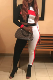 Red Casual Solid Patchwork O Neck Long Sleeve Two Pieces