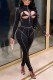 Black Fashion Sexy Patchwork Solid Hollowed Out Turtleneck Skinny Jumpsuits