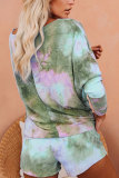 Blue Fashion Casual adult Patchwork Print Tie Dye Gradient Two Piece Suits Straight Half Sleeve Two Pieces