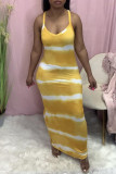 Pink Fashion Sexy Print Backless Spaghetti Strap Sleeveless Dress