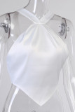 White Sexy Solid Backless Cross Straps Spaghetti Strap Tops