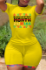 Yellow Casual Print Letter O Neck Short Sleeve Two Pieces