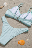 Light Green Sexy Striped Solid Backless Swimwears