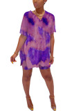 Red Fashion Sexy adult Ma'am Print Tie Dye Two Piece Suits pencil Short Sleeve Two Pieces