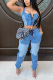 Blue Casual Print pencil Sleeveless Two Pieces