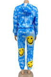 Blue Fashion Casual Street Polyester Character Print Tie-dye Pullovers Pants Hooded Collar Long Sleeve Regular Sleeve Regular Two Pieces