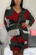 Red Street Camouflage Print Patchwork V Neck Lantern Skirt Dresses