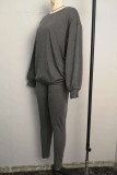 Grey Sexy Solid O Neck Long Sleeve Hubble-Bubble Sleeve Regular Two Pieces