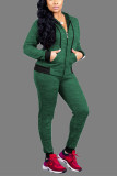 Green Sexy Solid Zipper Collar Long Sleeve Regular Sleeve Regular Two Pieces