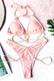 Pink Fashion Sexy Solid Hollowed Out Swimwears