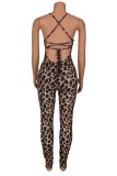 Leopard Print Sexy Print Leopard Backless Strap Design Spaghetti Strap Skinny Jumpsuits