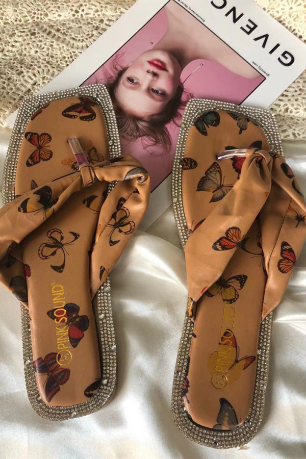 Brown Fashion Casual Butterfly Print Slippers