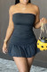 Black Fashion Sexy Solid Backless Flounce Strapless Sleeveless Dress