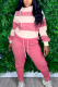 Pink Sportswear Striped Patchwork Hooded Collar Long Sleeve Two Pieces