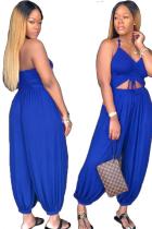 Blue Fashion Sexy Solid bandage Backless Slip Jumpsuits