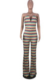 Multicolor Sexy Print Patchwork Off the Shoulder Straight Jumpsuits