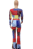 Colour Work Daily Print O Neck Long Sleeve Two Pieces