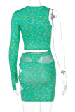 Green Street Solid Hollowed Out V Neck Pencil Skirt Dresses