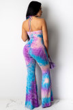 violet Fashion Sexy Print Patchwork bandage Tie-dyed Hollow Polyester Sleeveless Hanging neck Jumpsuits
