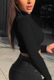 Grey Sexy Solid Split Joint O Neck Mid Waist Tops