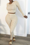 Light yellow Active Plaid Print Two Pieces