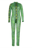 Green Fashion Casual Print Basic O Neck Skinny Jumpsuits