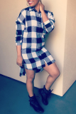 Black And White Street Plaid Patchwork Turndown Collar Irregular Dress Dresses