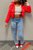Red Fashion Casual Solid Cardigan Zipper Collar Outerwear