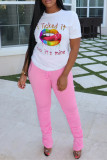 White Fashion Casual Print Basic O Neck T-Shirts