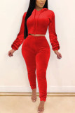 Red Fashion Sexy Adult Flocking Solid Hooded Collar Long Sleeve Regular Sleeve Short Two Pieces
