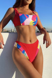 Red Fashion Sexy Patchwork Backless Swimwears