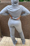 Grey Daily Print Hooded Collar Long Sleeve Two Pieces