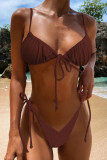 Red-brown Sexy Solid Backless Swimwears