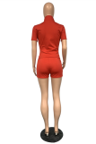 Pink Casual Solid Patchwork Turndown Collar Short Sleeve Two Pieces